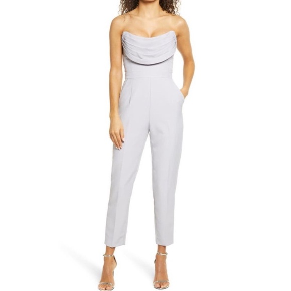 Lavish Alice Cowl Bandeau Jumpsuit Women’s Size 8 Strapless Corset Blue Gray - Picture 2 of 9